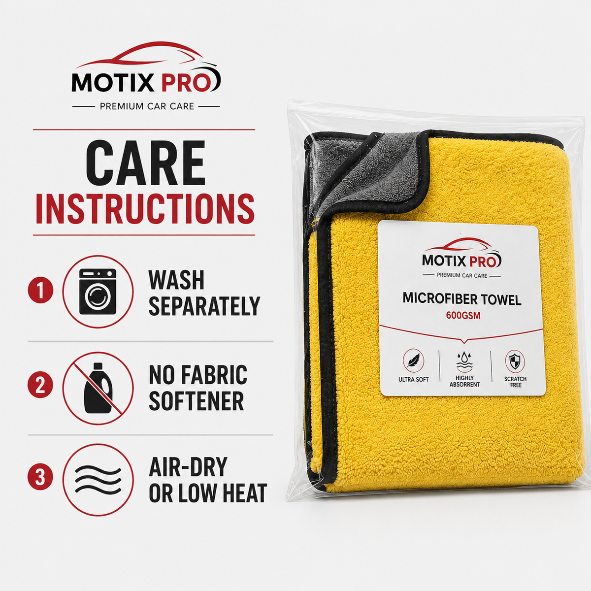 MOTIX PRO Premium Microfiber Towel care instructions