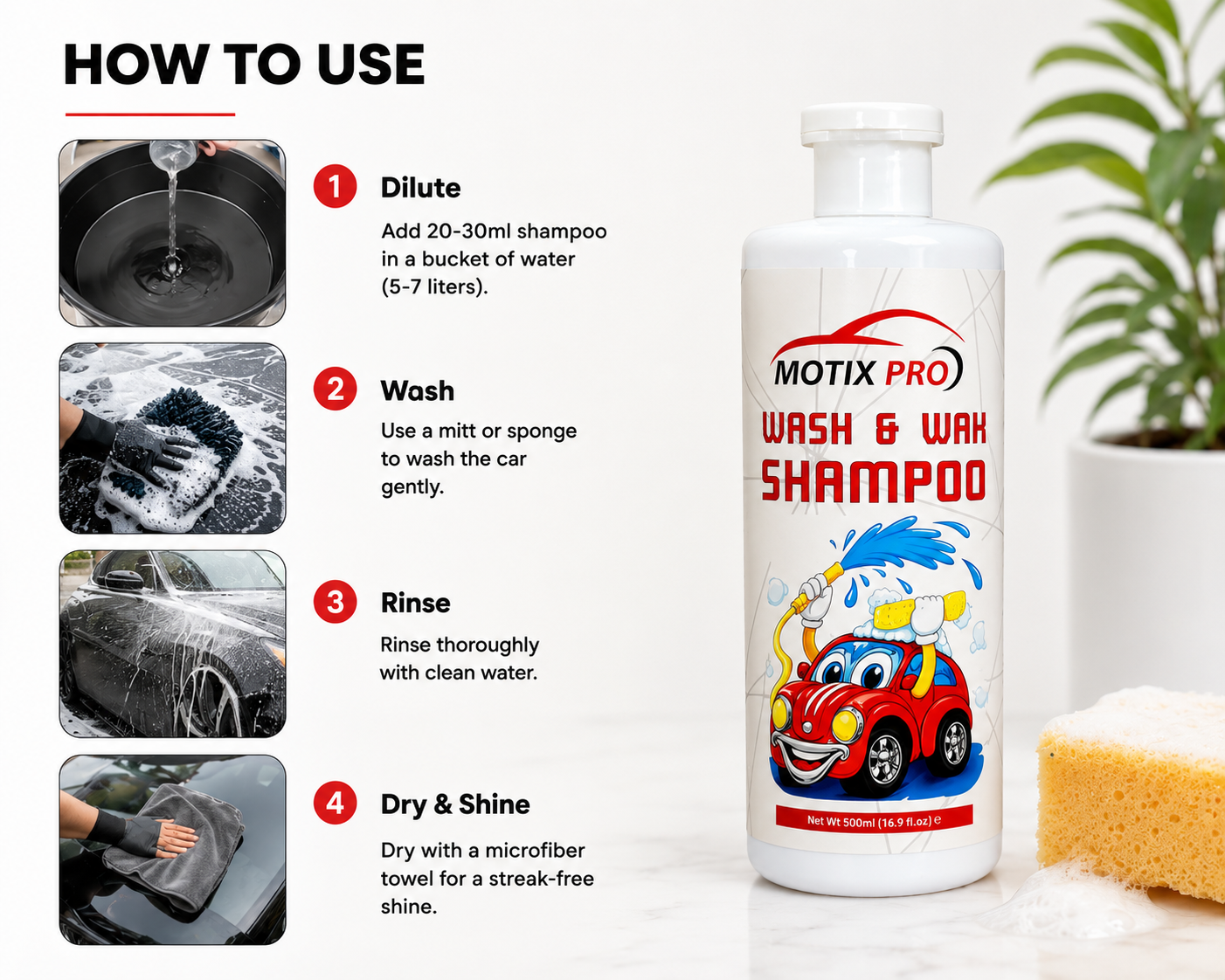 MOTIX PRO Wash & Wax Car Shampoo - 500ml