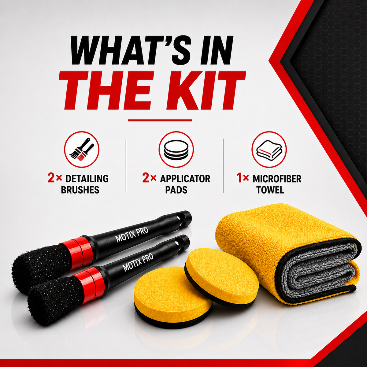 Contents of MOTIX PRO Car Detailing Accessories Kit