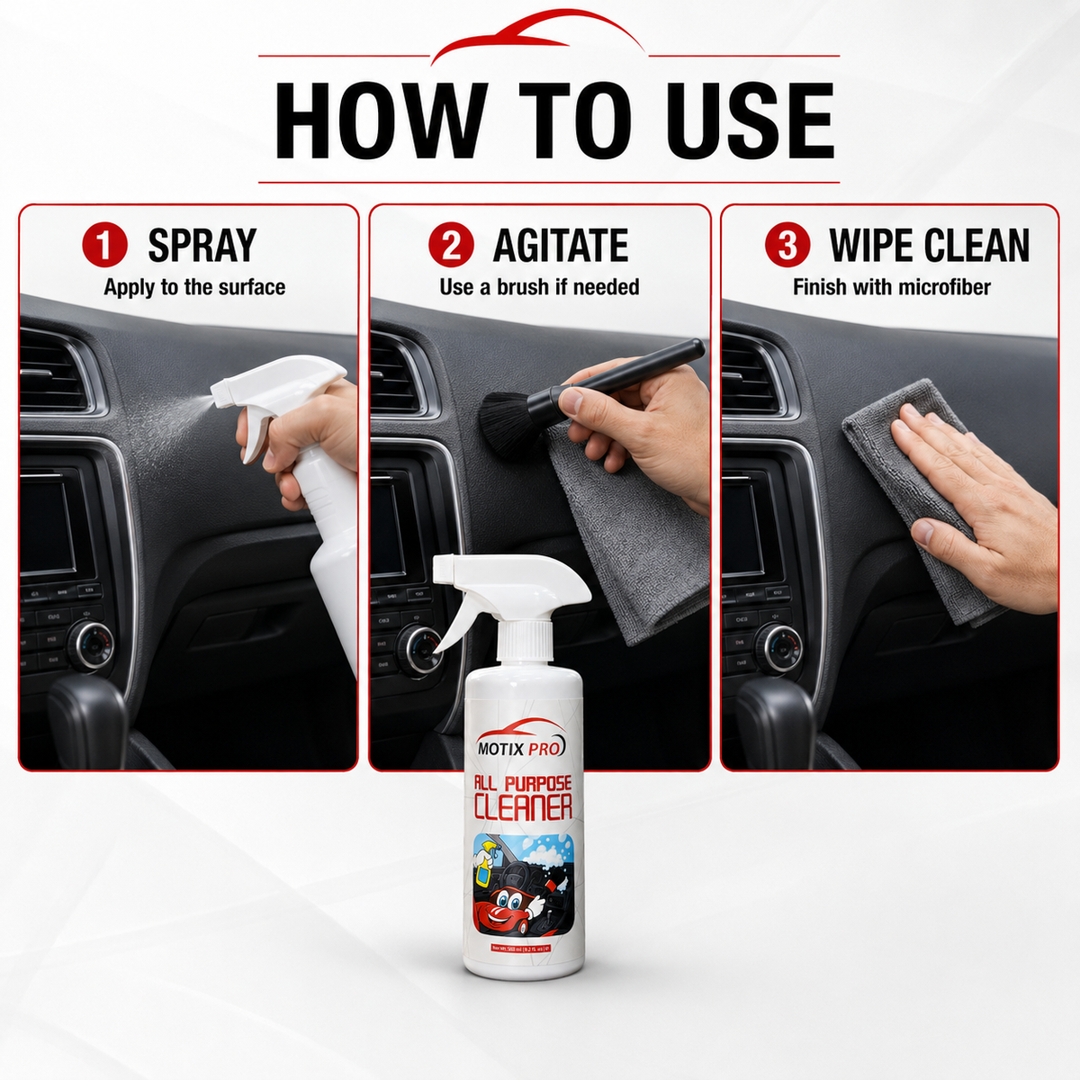 How to use MOTIX PRO All Purpose Cleaner in three steps